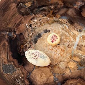 Carved bone elegant design, beads by Mack and Momma